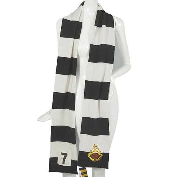 NEW Rugby Ralph Lauren Vintage Cashmere Scarf! Black & White Stripe Crest Unisex